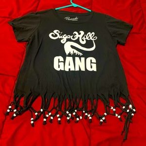 Sugar hill gang custom tee shirt with black & white beads size xl